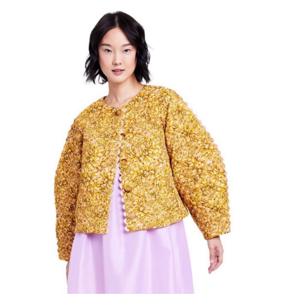 🔖 KIKA VARGAS x Target Women's Mum Floral Quilted Jacket Gold Yellow Scalloped
